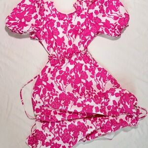 Floerns Fuchsia Floral Cut-Out Tie-Back Short-Sleeve Midi Dress – Size M